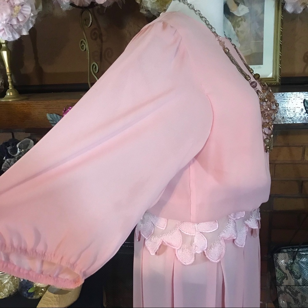 VINTAGE 1980'S PINK BLOUSON DRESS (L) - Picture 11 of 15